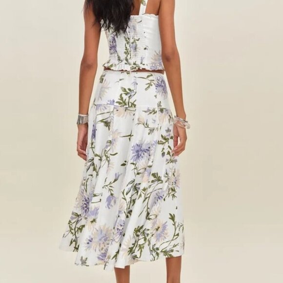 NEW Reformation Anatolia Linen Corset Two Piece Serenity White Floral US 2 UK 6 - Picture 4 of 16